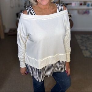 Striped Layer Top in Ivory/Black